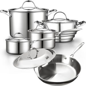 Stainless Steel Kitchen Cookware Sets 10-Piece, Multi-Ply Full Clad Pots and Pan