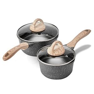 Pots Nonstick 1.5 Quart & 2.5 Quart Induction Granite Coating Saucepan Sets With