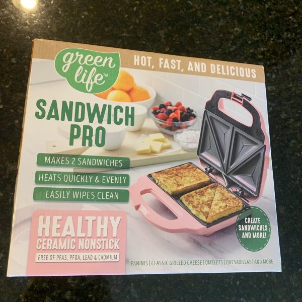 SANDWICH MAKER , Panini , Grilled Cheese . Green Life Sandwich Pro (PINK)