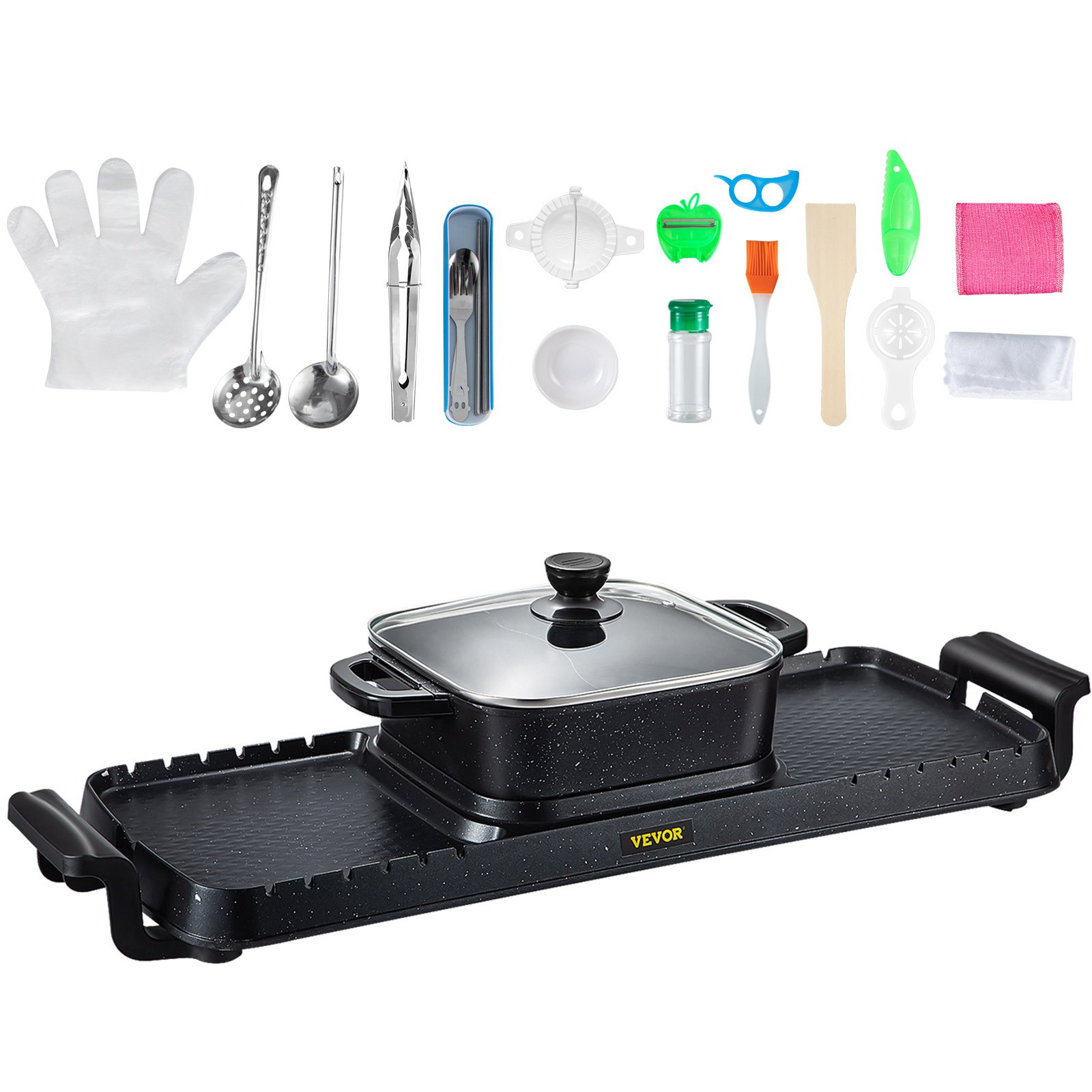 VEVOR 2 in 1 Electric Grill and Hot Pot, 2400W BBQ Pan Grill and Hot Pot, Multif