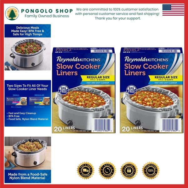 BPA-Free Slow Cooker Liners for 3-8 Quart Cookers – Easy Cleanup, Pack of 2