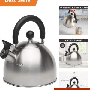 Whistling Stovetop Tea Kettle – 1.5-Quart, Stainless Steel, Cool-Touch Handle