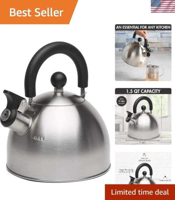 Whistling Stovetop Tea Kettle – 1.5-Quart, Stainless Steel, Cool-Touch Handle