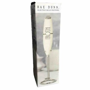 NEW! Rae Dunn “FROTH” Electric Milk Frother with Stainless Stand – White / Black