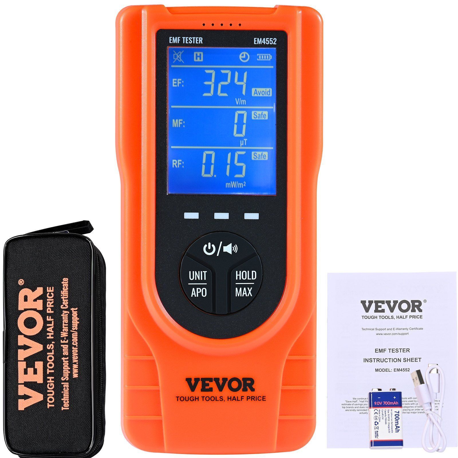 3-in1 EMF Meter 5Hz-3.5GHz Rechargeable Electromagnetic Field Radiation Detector