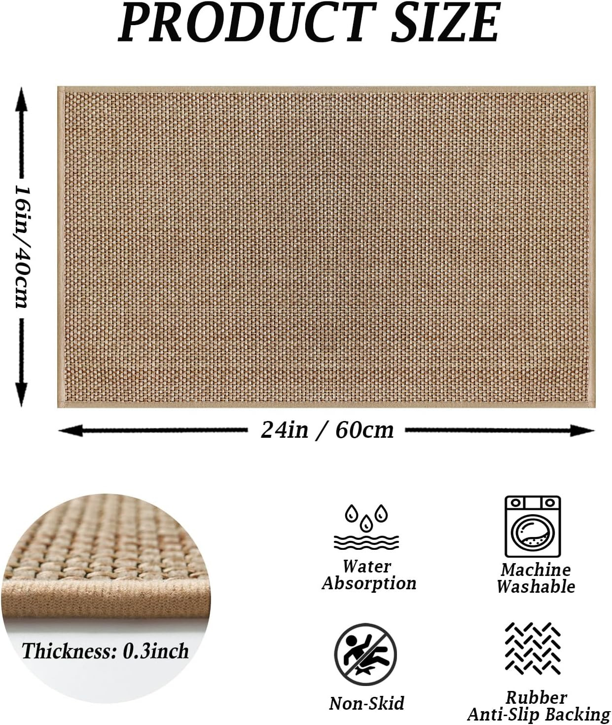 Small Kitchen Mats for Floor, 16X24 Rubber Backed Absorbent Kitchen Rugs, Wov…