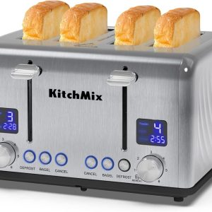 Toaster 4 Slice, KitchMix Bagel Stainless with LCD Stinless steel