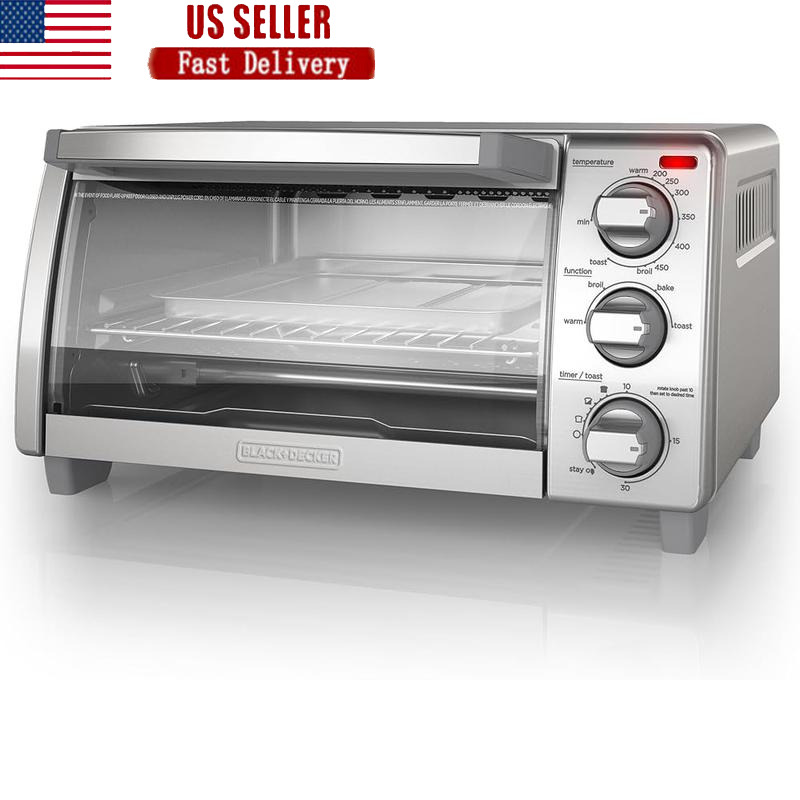 4-Slice Toaster Oven Even Toast Convection Bake Broil Keep Warm Timer Crumb Tray