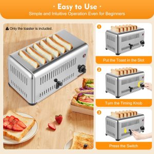 Stainless Steel Electric 6 Slice Toaster Machine Cool Touch Toaster Commercial