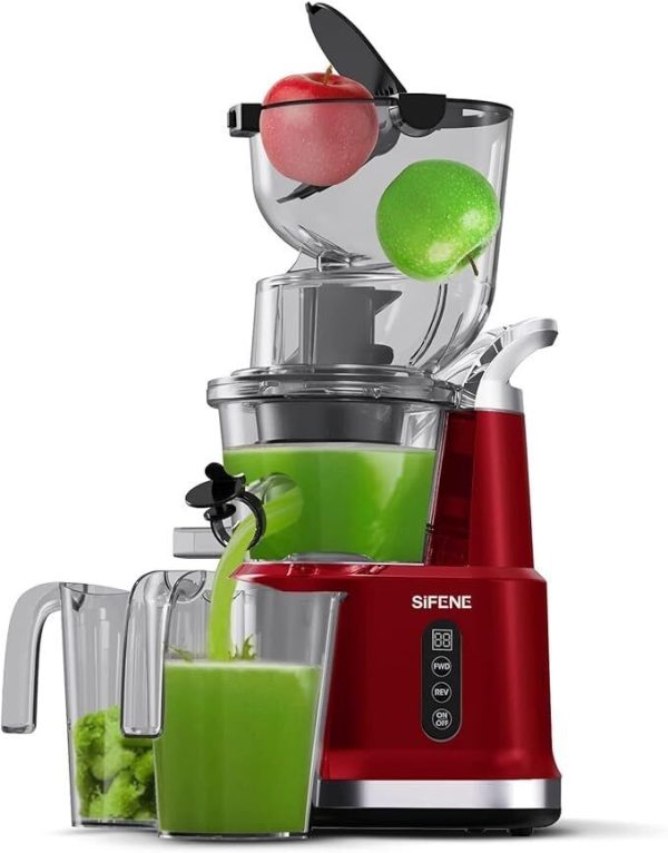 SiFENE Cold Press Juicer Machines 83mm Big Mouth Whole Slow Juicer AMR8824 – Red