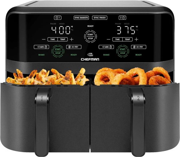 Dual Basket Air Fryer W/ Digital Touchscreen, 2 Independent 3 Qt Baskets, Sync F