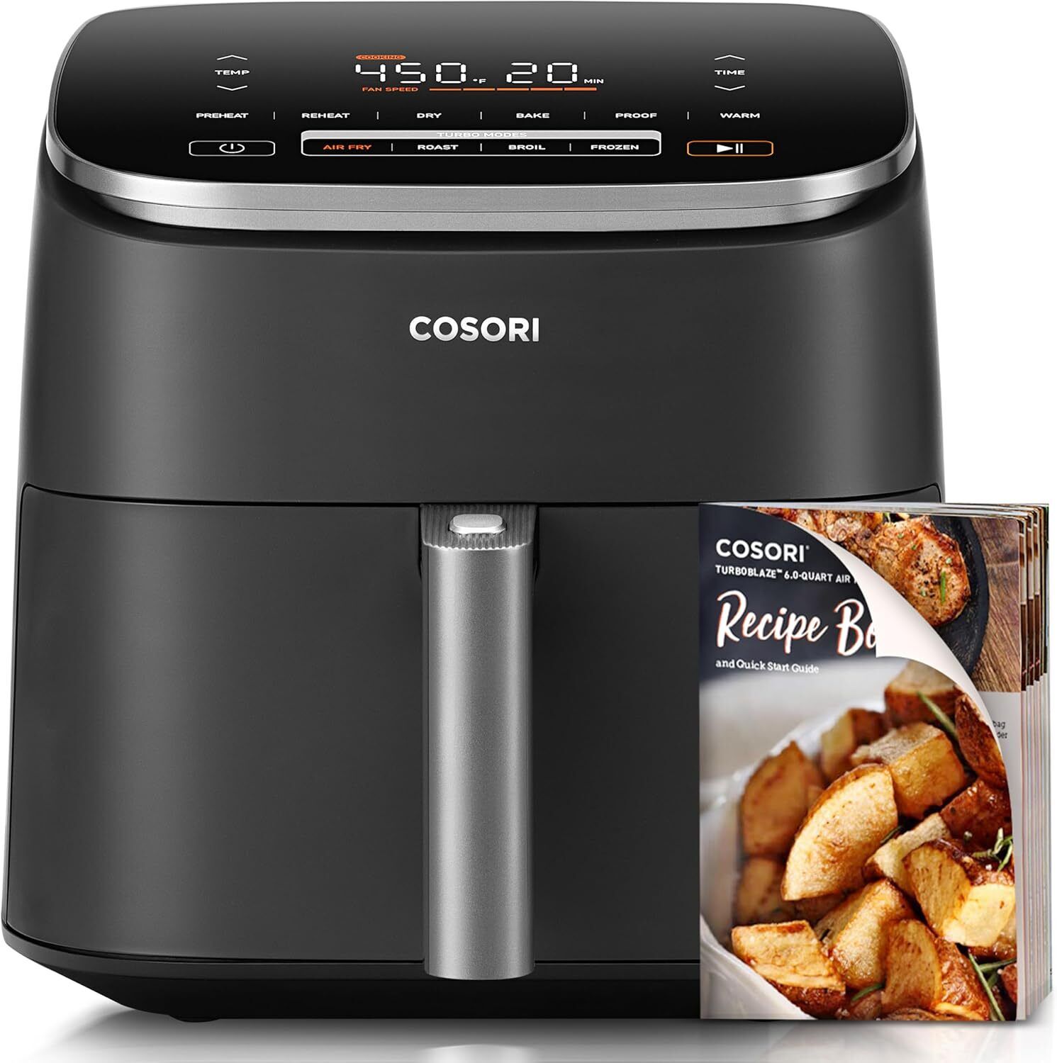 Air Fryer 9-in-1 Compact & Large 6 Qt 5 Fan Speeds Fast Roast Dehydrate Reheat