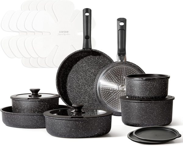 CAROTE 21pcs Pots and Pan Set Non Stick, Nonstick Induction Cookware, Detachable