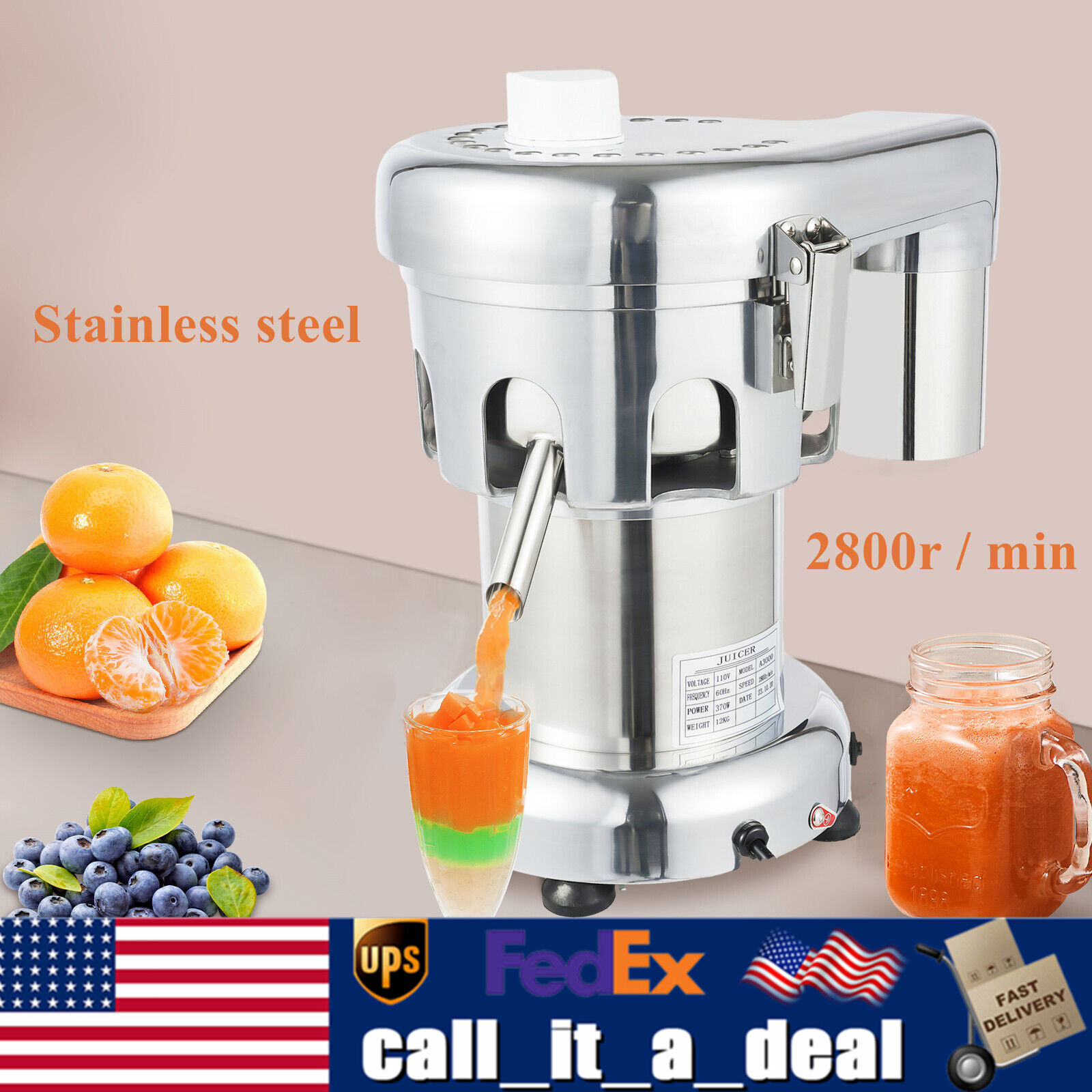 Commercial Juice Extractor 370W Heavy Duty ElectricJuicer Machine Stainless