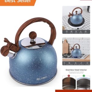 Stainless Steel Tea Kettle with Loud Whistling – 2.3 Quart Capacity – Blue