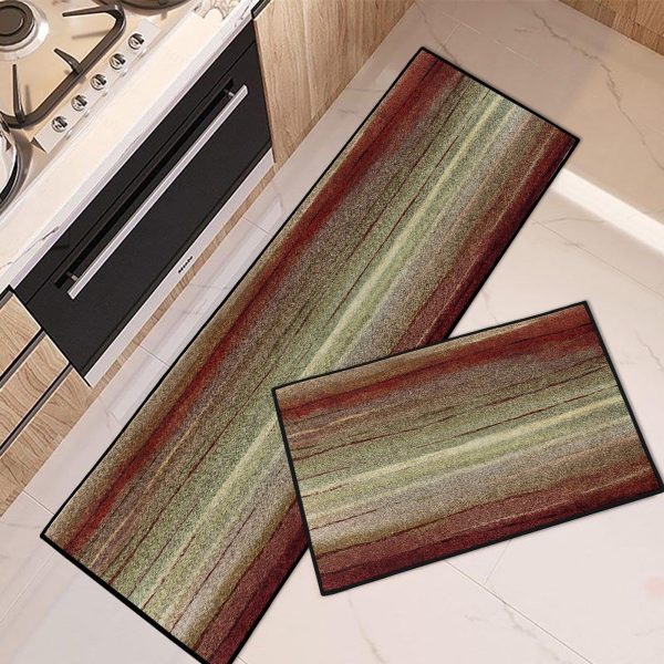 Tayney Vintage Stripes Kitchen Rugs and Mats Non Skid Washable Set of 2, Red …