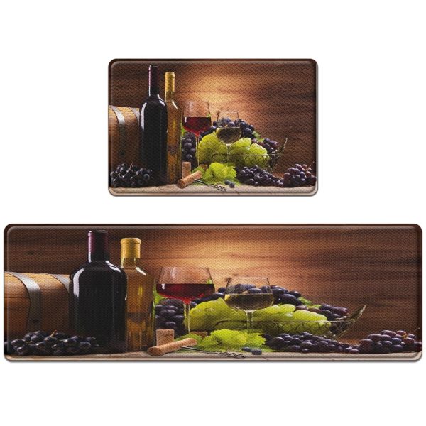 Anti-Fatigue Wine Kitchen Rug Set of 2 Cushioned Grape Mat for Floor, Vintage…