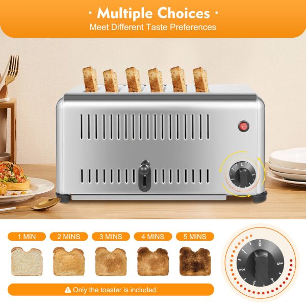 Commercial Stainless Steel Electric 6 Slice Toaster Machine Cool Touch Toaster