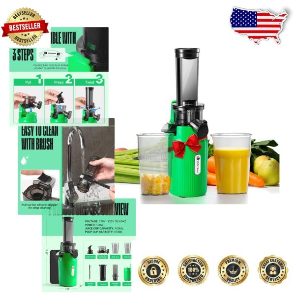 Compact Slow Masticating Juicer for Fruits & Veggies – High Yield & Easy Clean