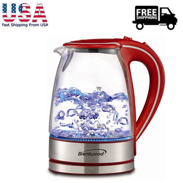 Tempered Glass Tea Kettles 1.7-Liter Hot Water Boiler Heater w/Indicator Light