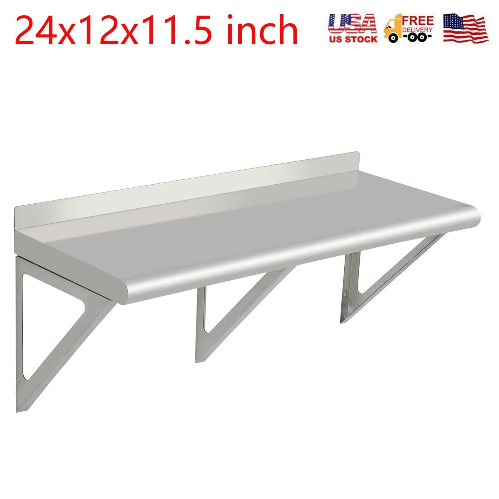 24″x12″ Stainless Steel Wall Shelf NSF Commercial Kitchen Restaurant Shelving US