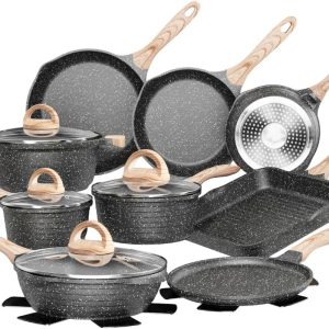 Pots and Pans Set Nonstick 23Pcs, Healthy Cookware, Induction Cooking Compatible