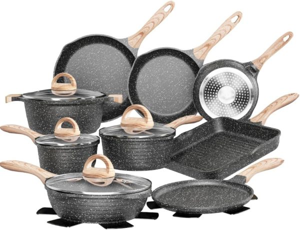 Pots and Pans Set Nonstick 23Pcs, Healthy Cookware, Induction Cooking Compatible