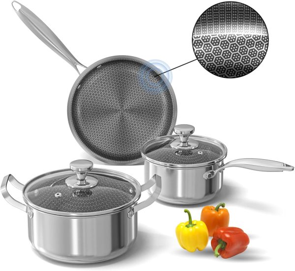 Pots and Pans Set,5 Pcs Nonstick Kitchen Cookware Sets,Stainless Steel Pots and