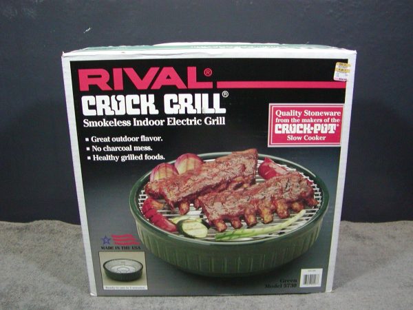 RIVAL CROCK GRILL STONEWARE SMOKELESS INDOOR ELECTRIC GRILL NEW 5730