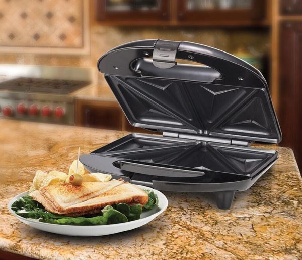 Brentwood TS-240B Non-Stick Compact Dual Sandwich Maker 750W Black & Silver NEW