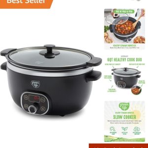 6 Quart Slow Cooker – Removable Lid and Pot – Digital Timer – Adjustable Control