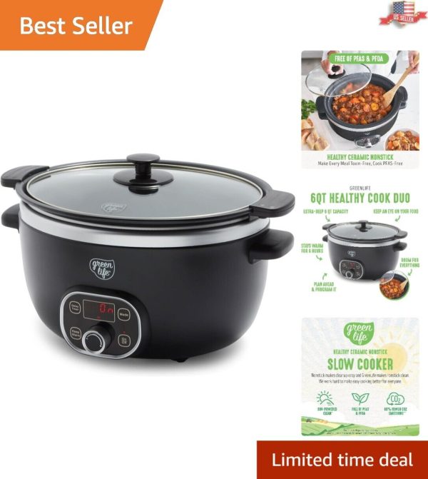 6 Quart Slow Cooker – Removable Lid and Pot – Digital Timer – Adjustable Control