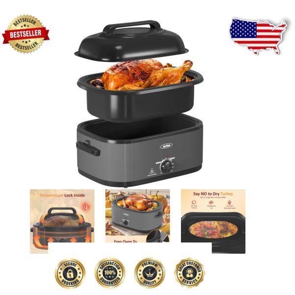 Powerful 28-Quart Electric Turkey Roaster with Cool-Touch Handles and Glass Lid