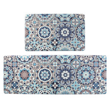 Anti Fatigue Kitchen Mat Set of 2 Blue Cushioned Kitchen Rugs Comfort Floor M…