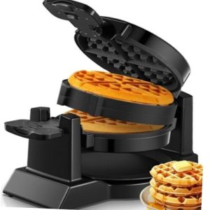 Double Waffle Maker, 1400W Rotating Belgian Waffle Iron with Nonstick Black