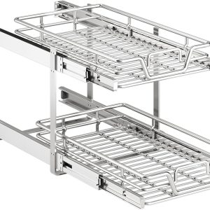 2-Tier Kitchen Cabinet Pull Out Shelf and Drawer Organizer Slide Out Pantry Stor