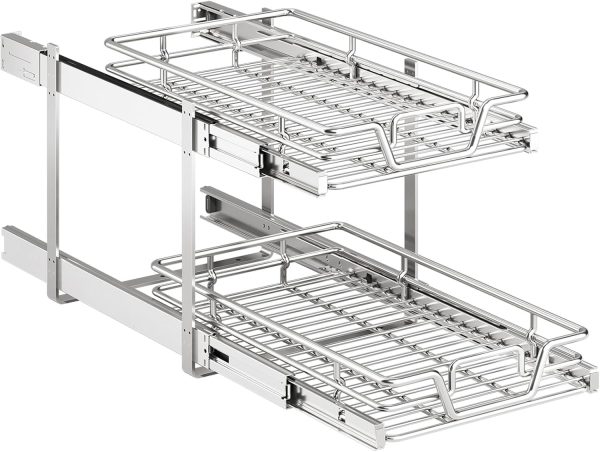 2-Tier Kitchen Cabinet Pull Out Shelf and Drawer Organizer Slide Out Pantry Stor