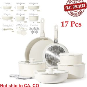 Carote Nonstick Cookware Sets, 17 Pcs Granite Non Stick Pots and Pans Set