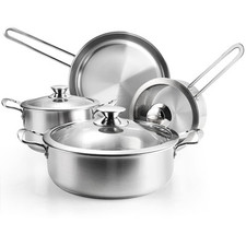 Stainless Steel Pots and Pans Set, 7-Piece Kitchen Cookware Sets with Glass L…