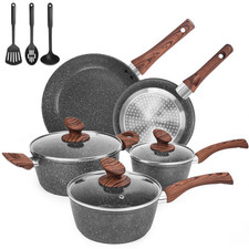 Granite Pots and Pans Set Ultra Nonstick, 11 Piece Die-Cast Cookware Sets wit…