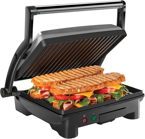 Panini Press Grill and Gourmet Sandwich Maker, Non-Stick Coated Plates, Opens 18