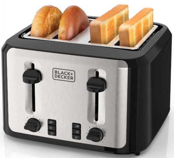 4-Slice Toaster, Black and Silver with Extra-Wide Slots