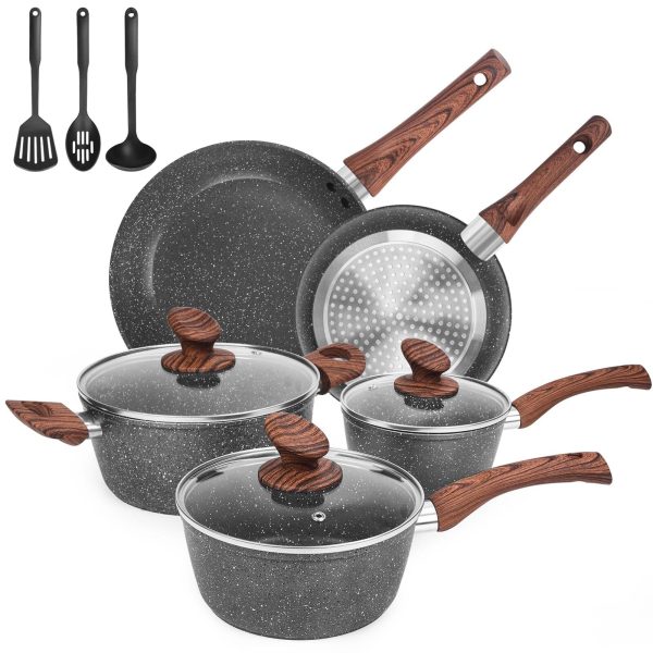 Granite Pots and Pans Set Ultra Nonstick 11 Piece Die-Cast Cookware Sets with…