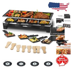 Indoor Electric Raclette Grill with Non-Stick Plates & Adjustable Heat Control