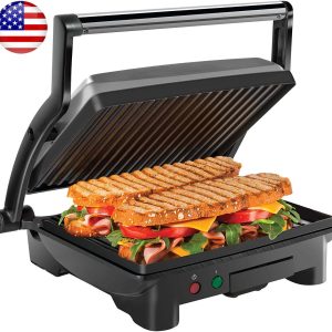 3-In-1 Electric Panini Press & Grill 4-Slice Non-Stick Removable Drip Tray New