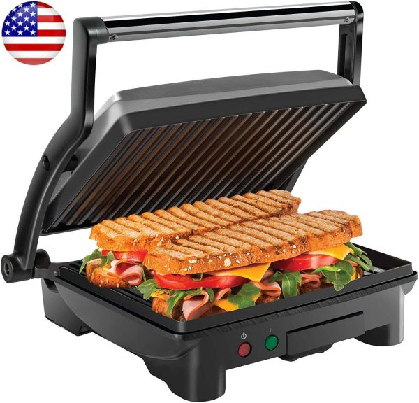 3-In-1 Electric Panini Press & Grill 4-Slice Non-Stick Removable Drip Tray New