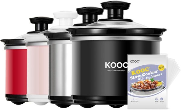 KOOC Small Slow Cooker, 0.65 Quart, Free Liners Included, 0.7 Quarts, Black