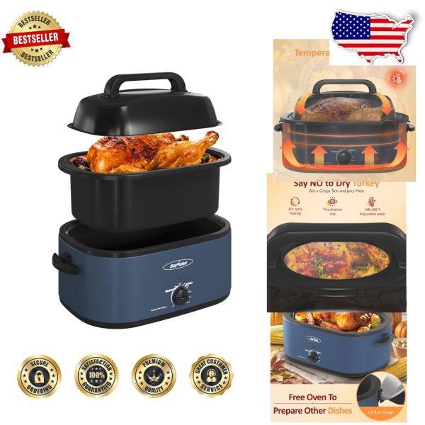 Dark Blue 24 Quart Electric Roaster Oven with Cool-Touch Handles & Removable Pan