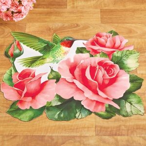 Beautiful Floral Hummingbird Shaped Skid-Resistant Home Kitchen Mat Rug