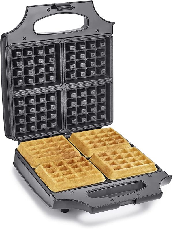 Classic Waffle Iron, 4 Square Belgian Waffle Maker, Non-Stick Extra Large Plates